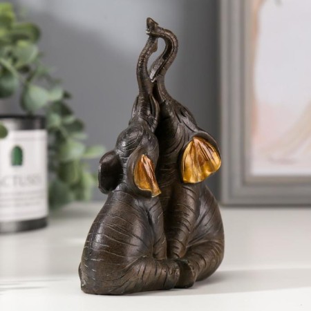 Polystone souvenir "Two African brown elephants" Golden ears 13.5x5x9.5 cm-1