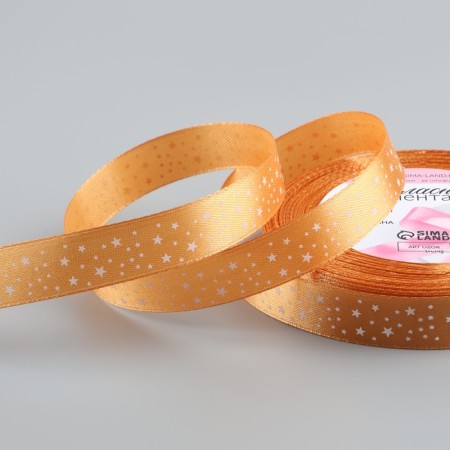 Satin tape "Stars", 15 mm × 23 ± 1 m, golden red color No. 097