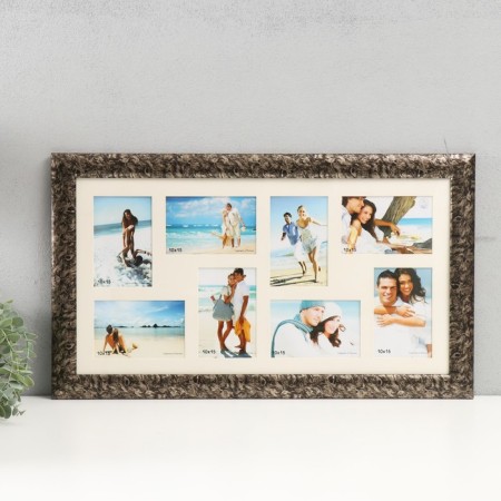 Photo frame plastic 10x15 cm, with a paspartm, 8 photos, (plastic screen), brown