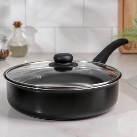 Steven Consul, 3.7 l, d = 26 cm, glass cover, plastic handle, anti -stick coating, black color-5