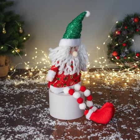 Soft toy "Santa Claus in a radiant suit with buttons" 47x19 cm, red-green-1