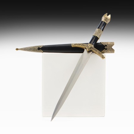 Dagger, black hilt with bronze, metal, plastic, 35 cm