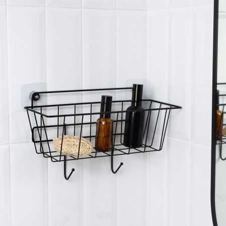 Basket with 2 hooks, 31.5 × 13 × 20 cm, black color