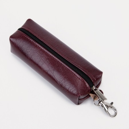 Key of zipper, length 13 cm, ring, carbine, burgundy color