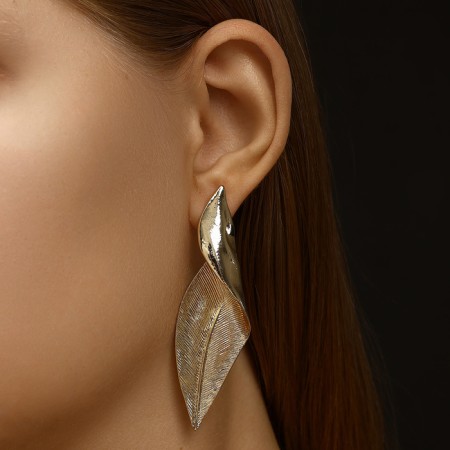 Earrings Metal "Bohemia" New Leaf, Color Gold-3