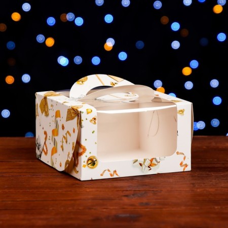 Bearbox under the Bento-Port with the Window "New Year with cones", 14 x 14 x 8 cm