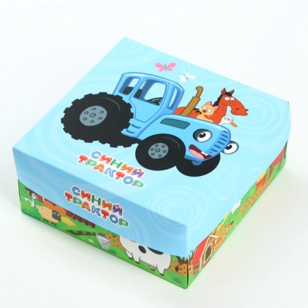 Folding gift box with 3D, blue tractor, 15x15x7 cm-5