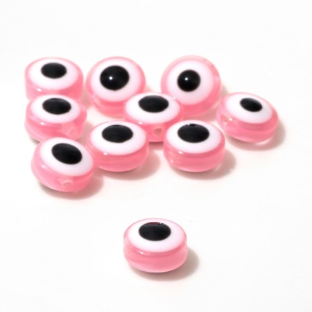 The bead "Eye" is flat, 1 × 1 × 0.6 cm, (set 10 pcs.), Pink color-1