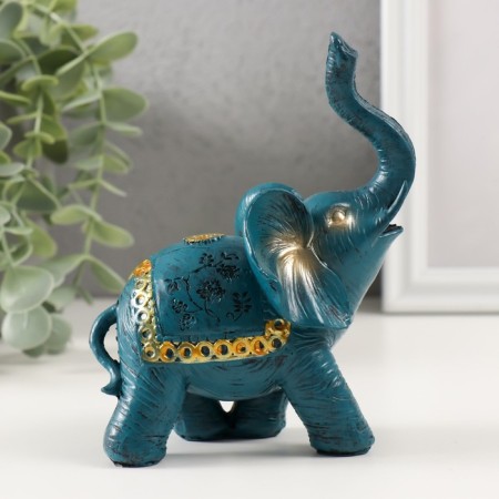 Souvenir Polystone "Blue Elephant with a Golden Pattern on the Popon" MIX 13x5x11 cm-1