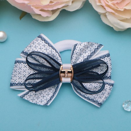 Hair gum "Schoolgirl" Bant Small pattern, 8 cm, white-blue