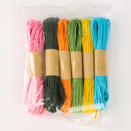 Rafia "Palma", length 1pc. - 10 m., Set 6 pcs., Mix color-2