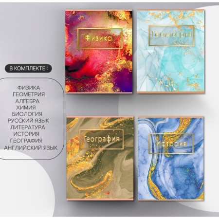 A set of subject notebooks of 48 sheets "light marble", 10 items, with reference material, covered cardboard, UV-lak (full), an offset unit-4