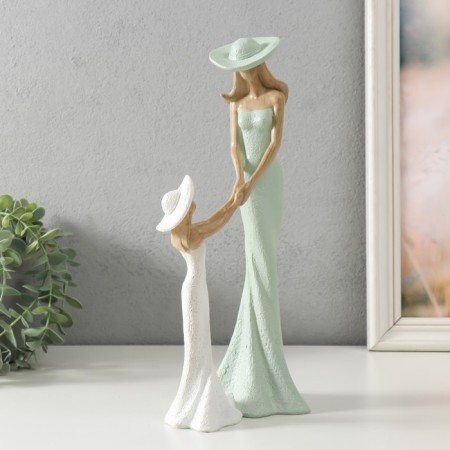 Souvenir Polystone "Mom with daughter" Green with wood color15.5x9.5x30 cm-1