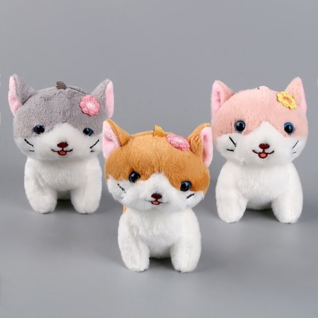 Soft toy "Cat with a flower" on a key fob, 11 cm, color mix-3