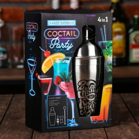 Set for the preparation of cocktails "Main cocktail", geyser, jigger, shaker 600 ml, spoon-6