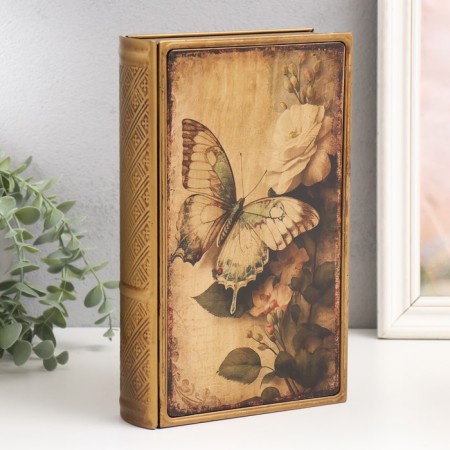 Broke-book metal, leatherette "Butterfly on the bouquet" 26x16x5 cm