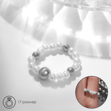 Ring "Ball", white color with silver, 17 size