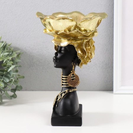 Souvenir Polystone stand "African with a golden flower on the head" 24x15x15.5 cm-3