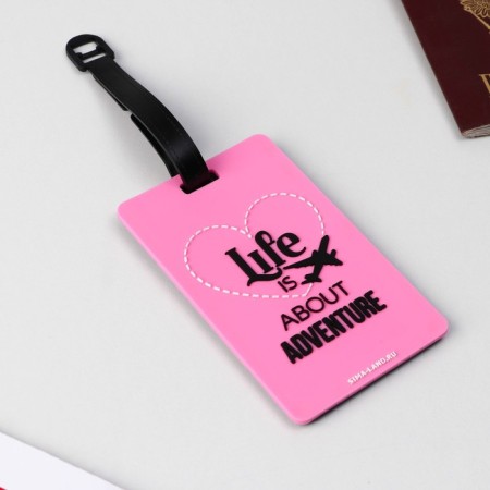 Tag on a rubber suitcase "Life is ABOUT Adventure", pink-2