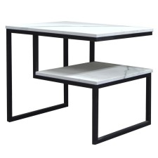 Table DQ Shelf Fir, 600*450*516, white marble, m/k black MDF