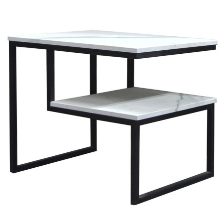 Table DQ Shelf Fir, 600*450*516, white marble, m/k black MDF
