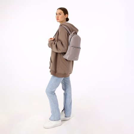 A backpack with a zipper, Textura, external pocket, gray-beige color-11