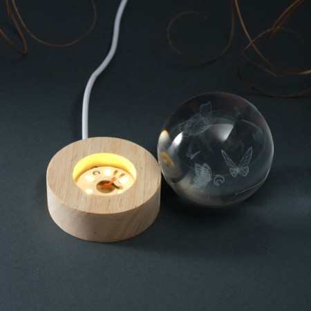 Souvenir Glass backlight "Ball. Butterfly" d = 6 cm stand wood, usb-8