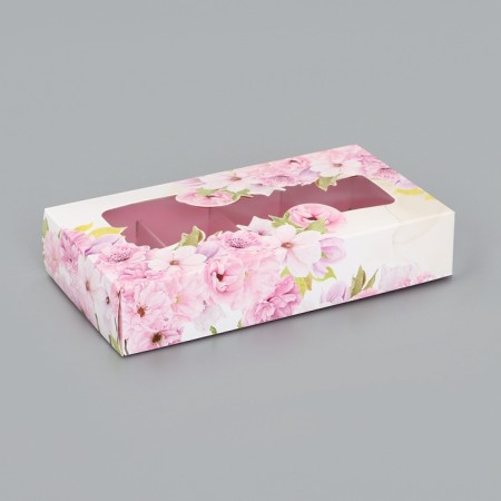 Folding box for 8 sweets "flowers", 9.8 x 17.7 x 3.5 cm. Confectionery packaging-3