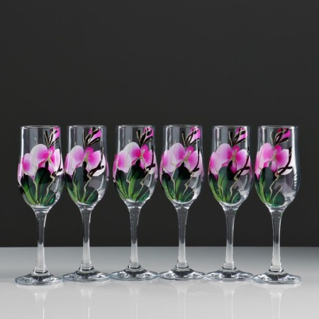 A set of glasses for champagne "Orchid" 6 pcs, 180 ml