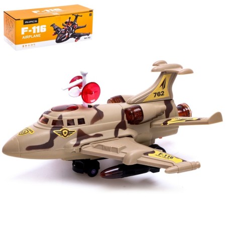 The f-116 aircraft, light and sound, works from batteries, brown color