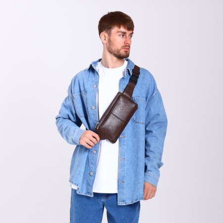 Board belt on a zipper, 2 outer pockets, brown color-7