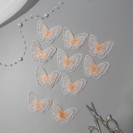 Knitted elements "Double butterflies", 5 × 4 cm, 10 pcs, peach color-1