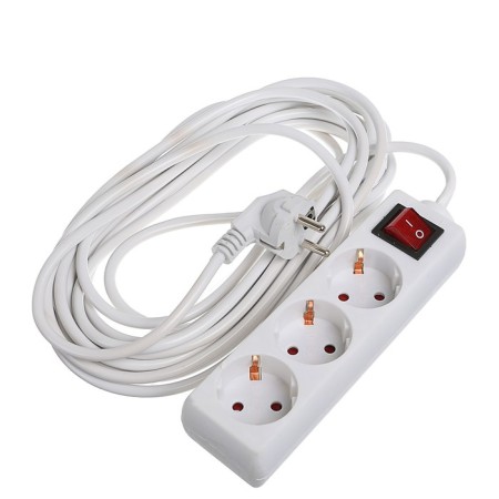 Extension cord Luazon Lighting, 3 sockets, 7 m, 10 A, 2200 W, 3x0.75 mm2, s/k, with excavation, b-1