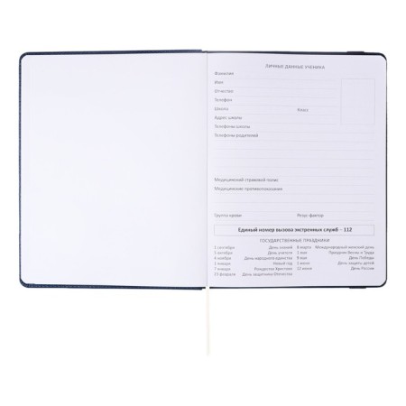 Universal diary for grades 1-11 Dark Blue, hard cover, artificial leather, elastic band, lies, 48 ​​sheets-14