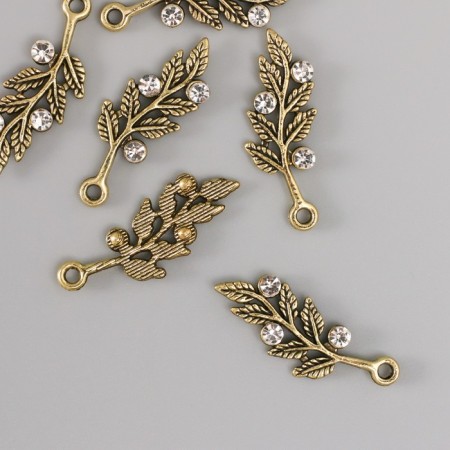 Decor for creativity metal, rhinestones "leaf" bronze 3.1x1.1x0.3 cm-1