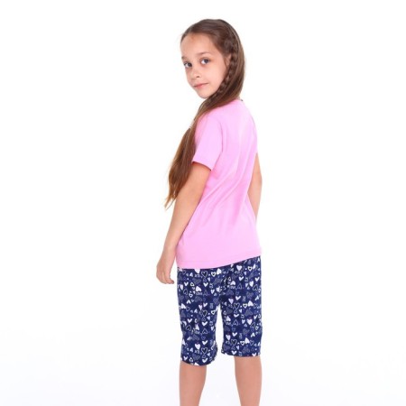 Pajamas (T -shirt, breeches) for girls, pink/blue color, height 122 cm-3