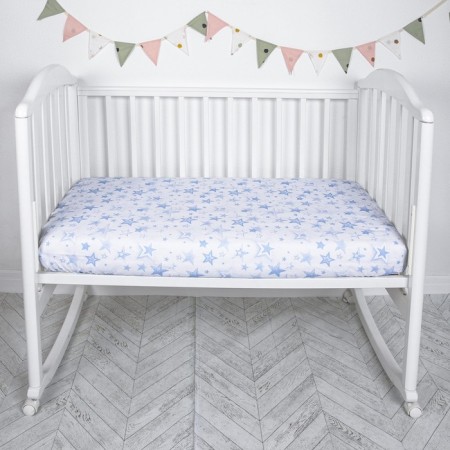 Sheet on the elastic band "Stars", size 60x120 cm, white color