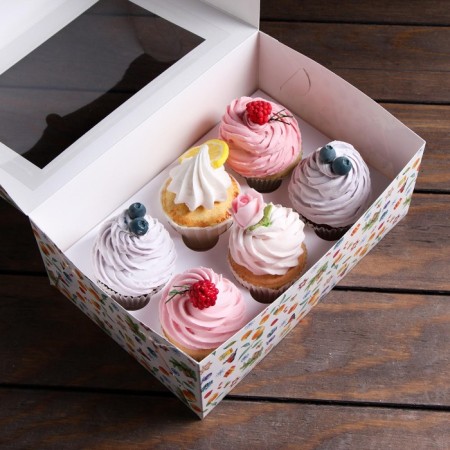 Packaging for 6 cupcakes with the “New Year mood” window, 25 x 17 x 10 cm, 1 pc.-3