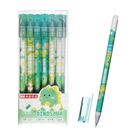 Gel handle with erased ink, blue rod, 0.38 mm, Dino case, mix