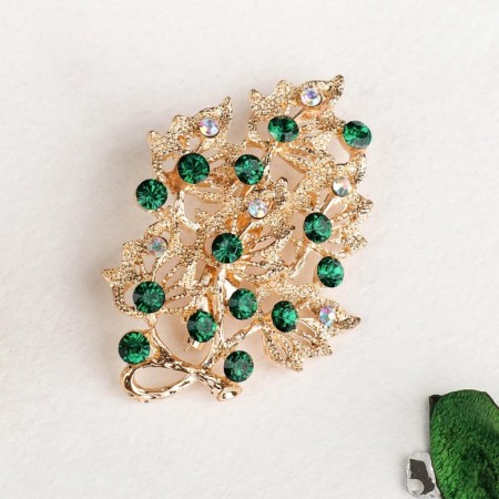 Brooch "Foliage", emerald color in gold-2