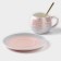 Tea couple ceramic “magic”, 3 objects: 260 ml mug, saucer d = 15.8 cm, spoon h = 14 cm, pink color