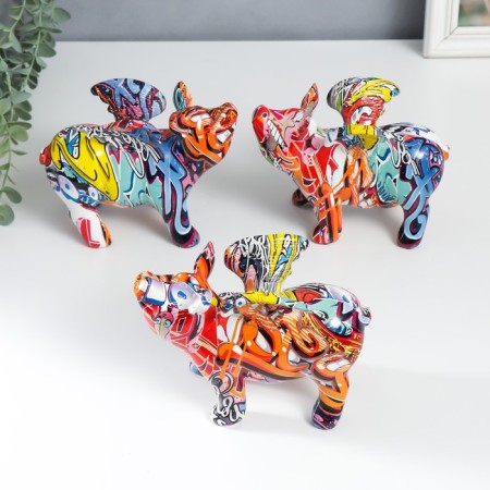 Souvenir Polystone "Pig with Wings" graffiti mix 8.5x18x13 cm