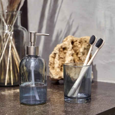 A glass for toothbrushes, 8x8x10 cm, blue color-1