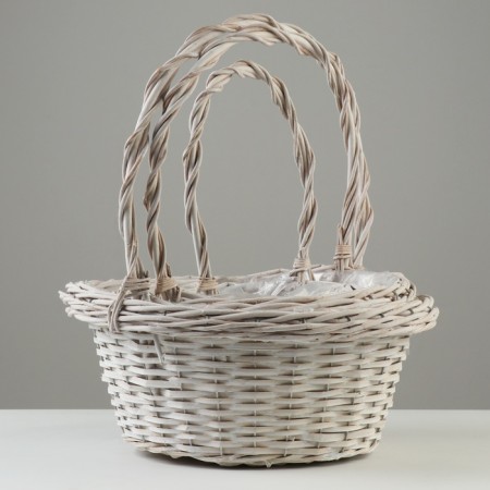 A set of wicker baskets, D37x16/43 cm, D29x14/39 cm, d21x12/34 cm, 3 pcs, white, willow-1