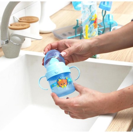 Children's playover with hard -spout "Bear Prince", 150 ml., With handles, blue color-7