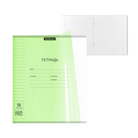 Notebook 18 sheets ruler Erichkrause Coverpro Neon "Classic", plastic cover, OFSET block, whiteness 100%, green