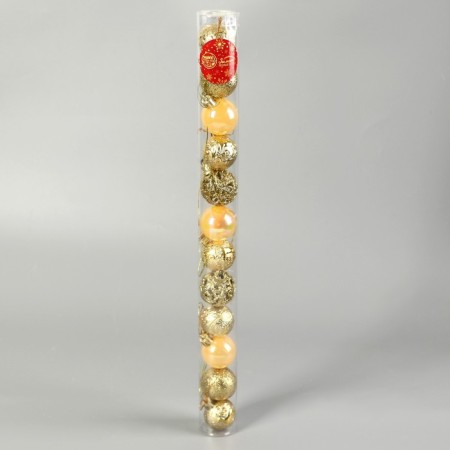 Set of balls plastic D-4 cm, 12 pcs "Melody" Ornament Brills, Gold-1