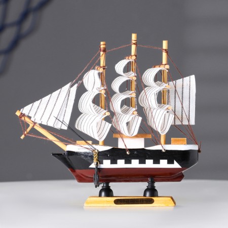 Souvenir Small Small Small "Pharaoh", black sides, cabins, 3 masts, white sails in stripes