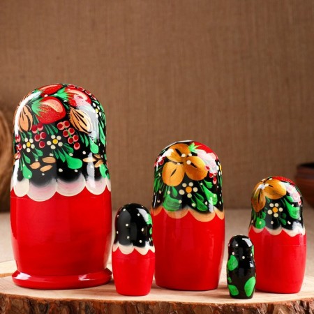 Nesting doll "strawberry", black scarf, 5 puppet, 18 cm-1