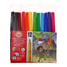 Flomasters 12 colors Koh-I-Noor Beasts 1002, trihedral, PVC packaging, euro suspension